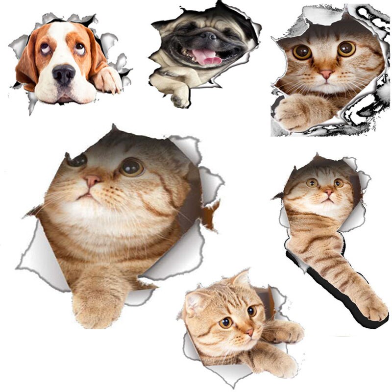 3D Wc Stickers Mooie Pet Kat Hond Muursticker Waterdichte Pvc Dier Decals Voor Badkamer Slaapkamer Home Decoratie