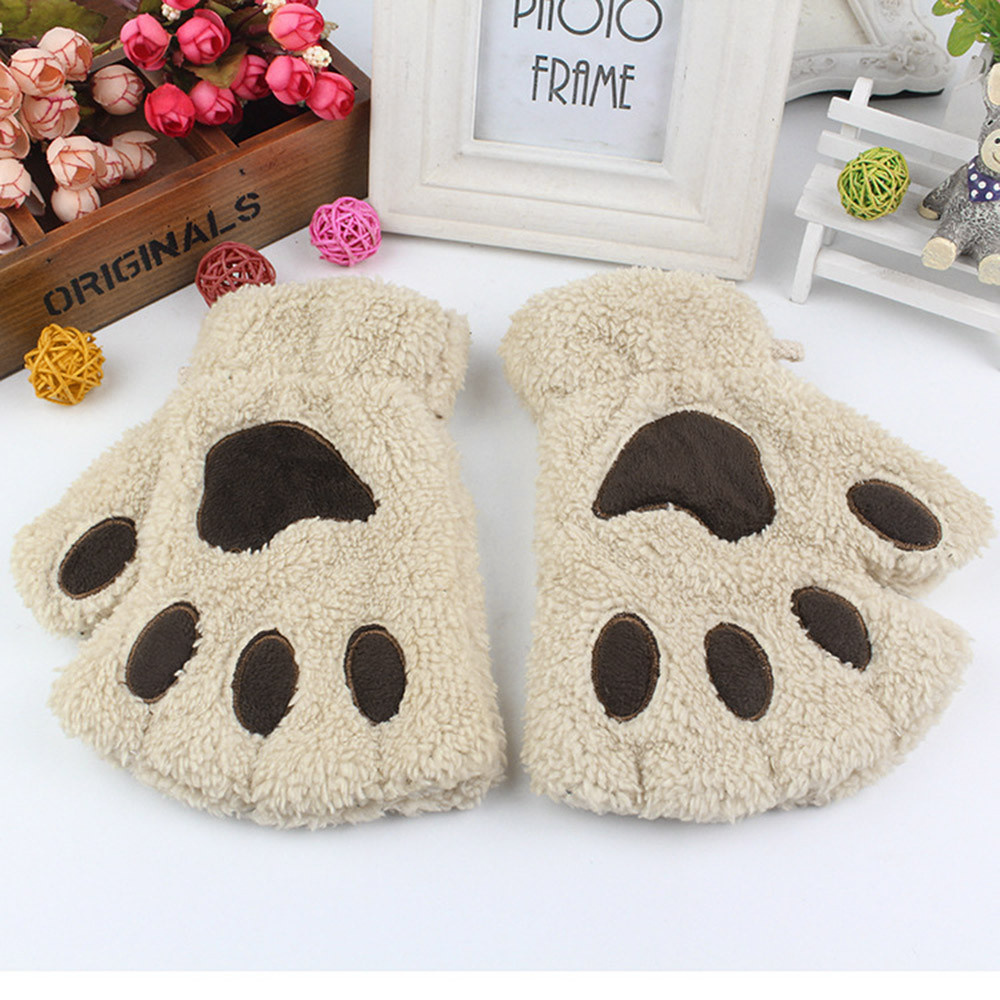 Winter Handschoenen Kids Leuke Cartoon Meisje Kat Claw Paw Vingerloze Winter Warmer Half Vinger Handschoenen Mitten YE11.5