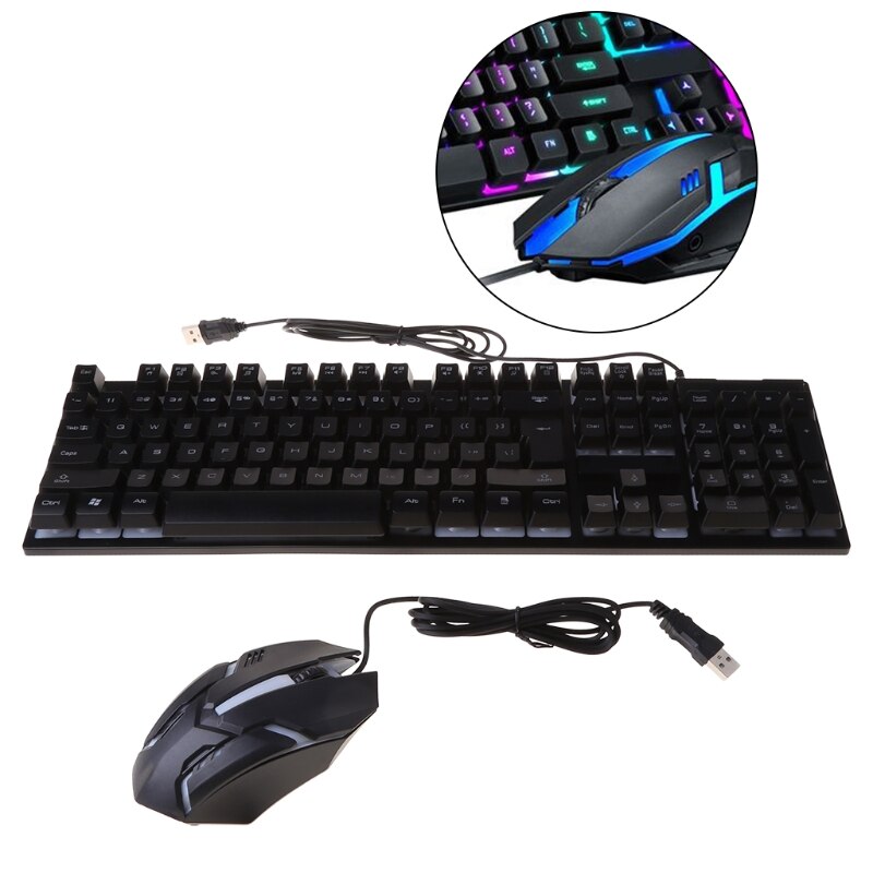 Gaming Mechanische Toetsenbord Muis Set Regenboog Backlight Wired Backlit 104 Toetsen Keyboard Voor Gamer