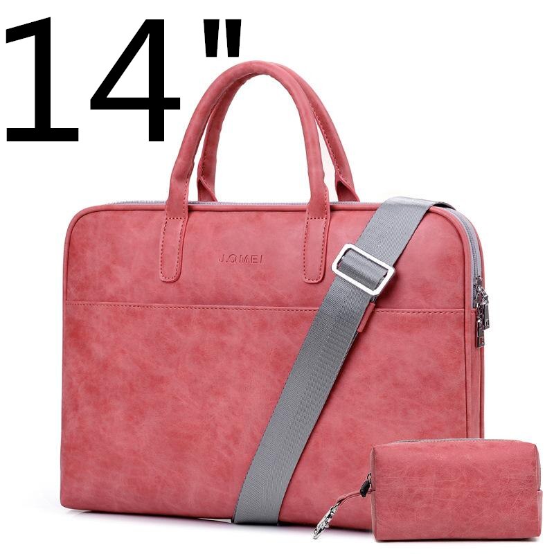 Waterproof PU Leather Laptop Case 13 14 15 Inch Business Handbag Notebook Tablet Briefcase with One Extra Adapter Bag: Dark Pink-14inch