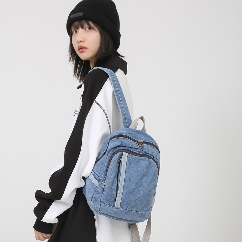 Bolsos pequeños de tela vaquera para mujer, mochila de viaje para chicas adolescentes, Vintage, Color sólido, a la , 2022