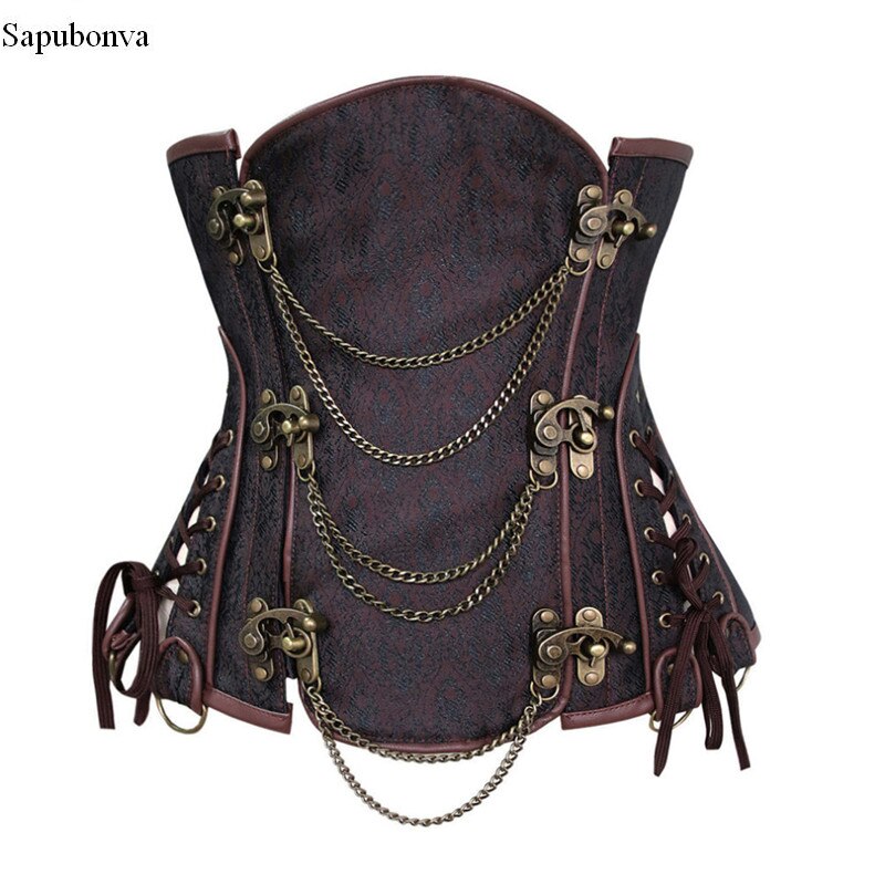 Sapubonva steampunk corset underbust bruin kleding bandjes korsetten en bustiers tops vintage korset bovenborst strapless xxl