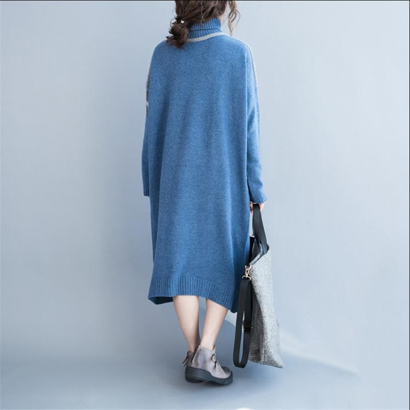 Sweater Dress Vestidos Autumn Women Casual Long Sleeve turtleneck Knitted Dress Winter long Dresses Plus Size