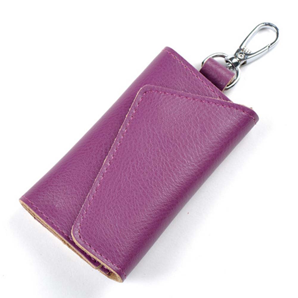 Men Car Keys Bag Case Leather Business Card Holder Organizer Keychain Wallet Cover: Purple