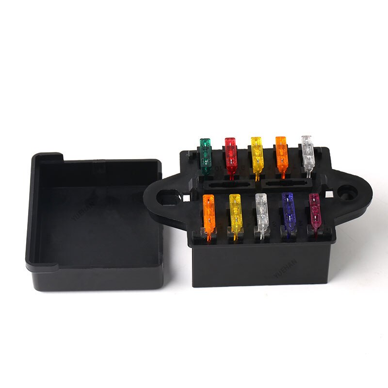 10 Way Blade Fuse Box Holder Fuse Blocks with Fuses Terminals for Car Boat Marine Caravan Truck