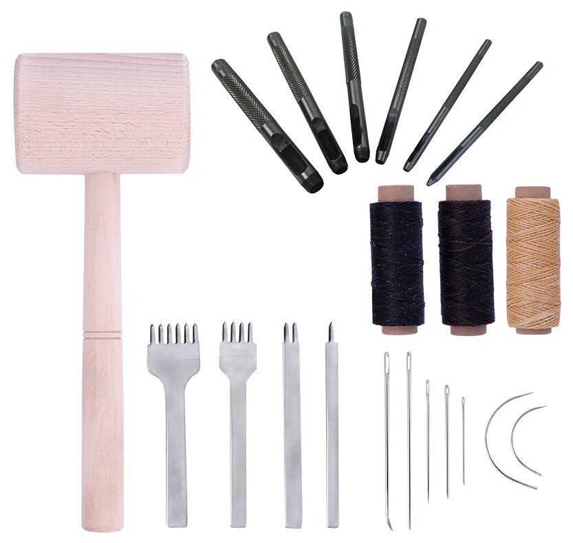 Leather Craft Punch Tools Set Kit Stitching Carving Working Sewing Saddle Groover Leather Crafts Tools Skiving Knife: G