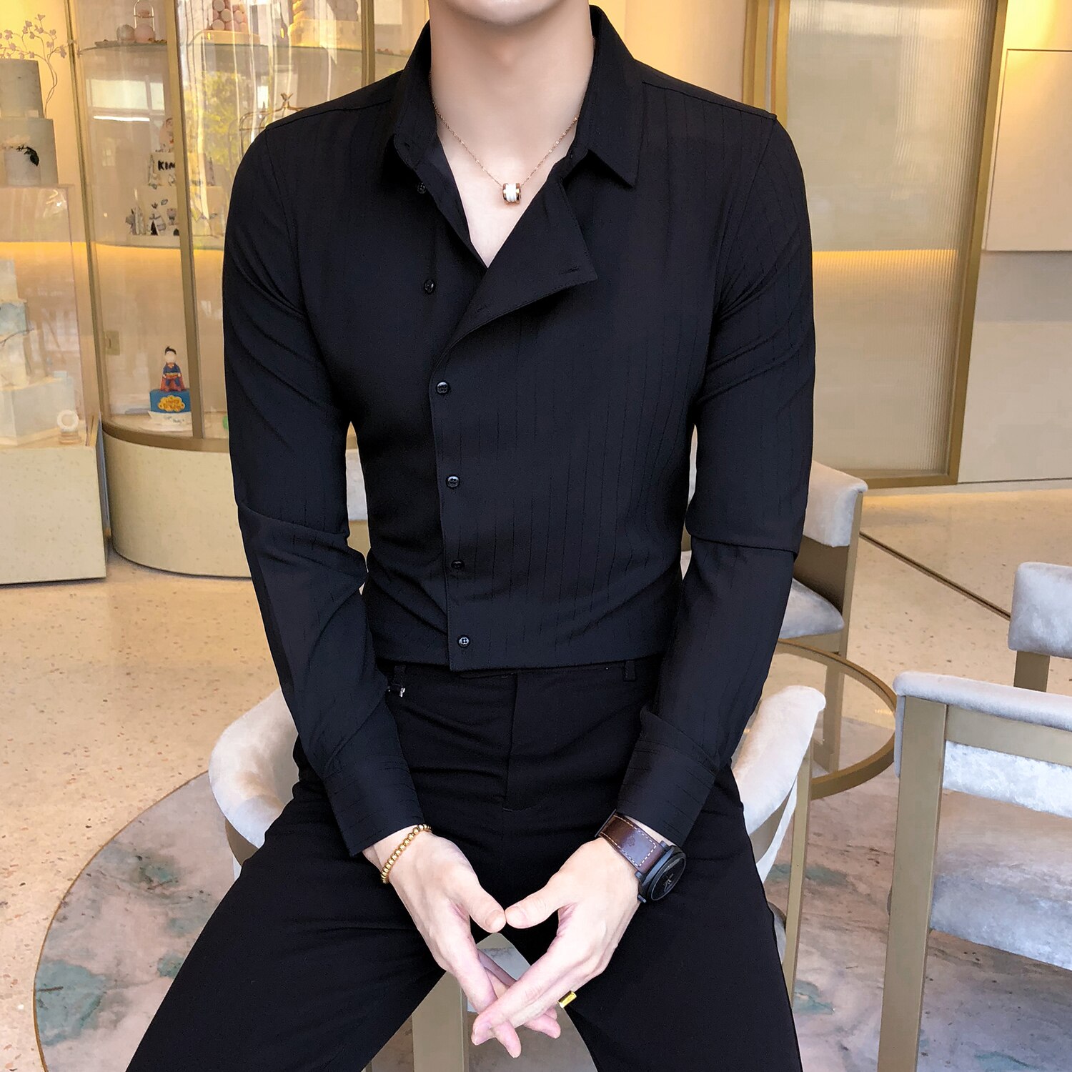 Herre fritidsskjorter camisa masculina smoking tøj ensfarvet skjortekjole mærke slim fit herreskjorte langærmede skjorter herre