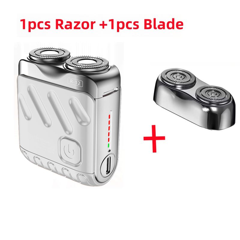 Men Mini Electric Shaver Dual Head Waterproof Type-C Rechargeable Shaver Travel Rotary Razor Portable Hair Beard Trimmer Tool: Blue