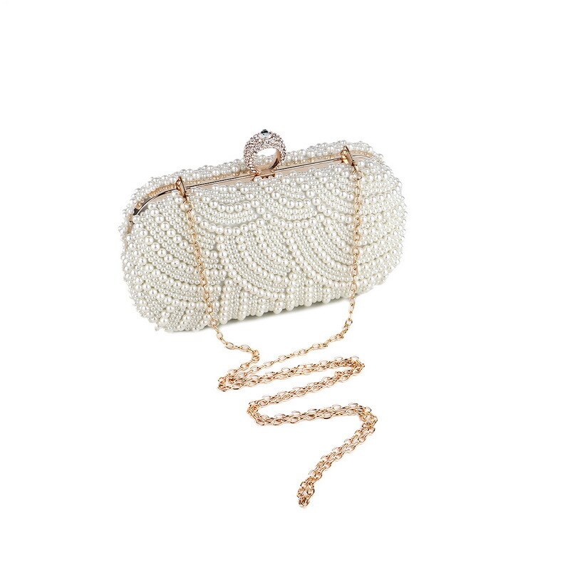 Sac à main en perles blanches de mariage, sacs à main en strass, sacs de soirée, petites pochettes de jour, sac à bandoulière en chaîne pour boîte de nuit FTB332