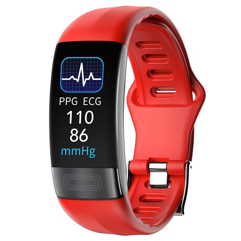 P11 plus smart armbånd kropstemperaturovervågning ecg ppg spo 2 smart band ip67 vandtæt puls blodtryksarmbånd: Rød