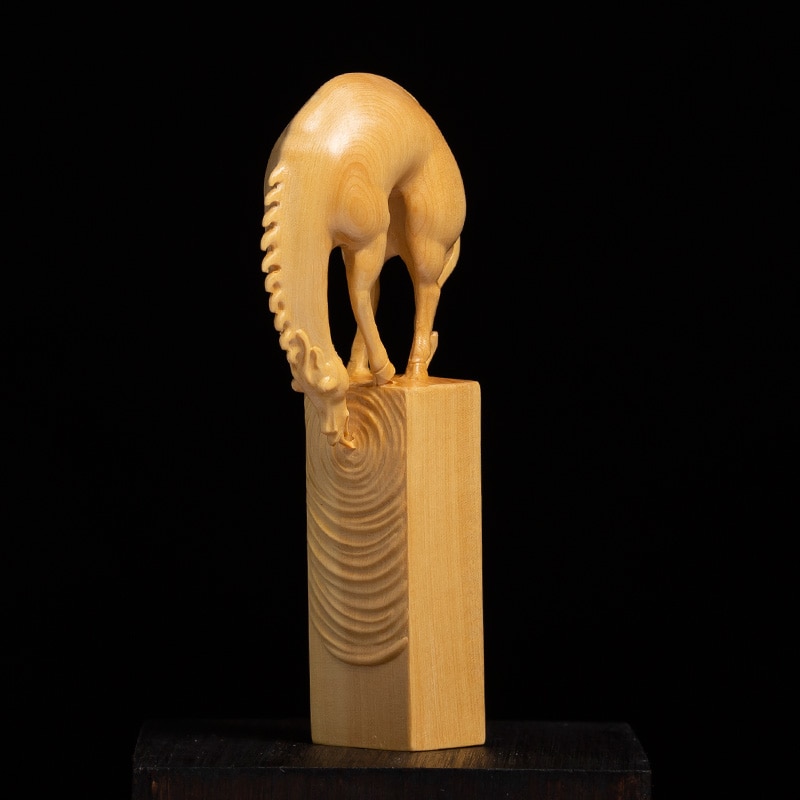Buxus Hout 10Cm Paard Seal Sculptuur Geluk Dierlijke Dierenriem Dier Stempel Hout Standbeeld Paard Drinkwater Home Decor