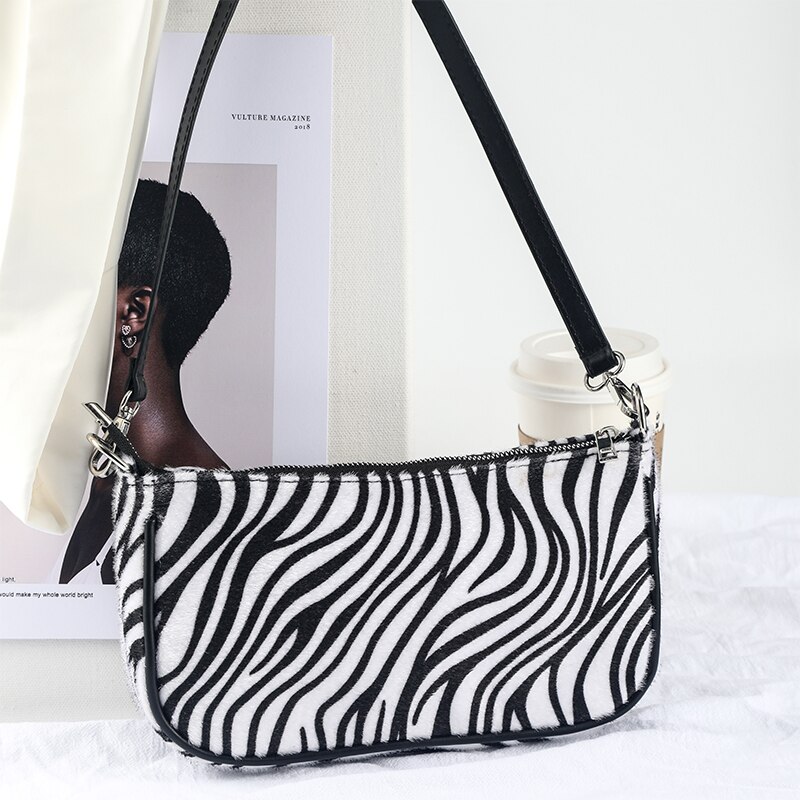 Cow zebra pattern bag chain baguette women shoulder crossbody bag handbags and pung