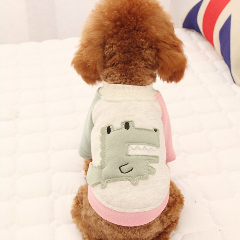 Huisdier Kleding Cartoon Dier Kleren Voor Hond Hoodies Kleine Kostuum Dinosaurus Print Honden Leuke Herfst Winter Groen Jongen Kraag Perro