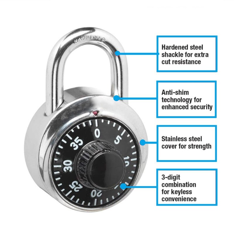 Round Rotary Digit Combination Padlock Round Number Code Lock Safe Security Zinc Alloy