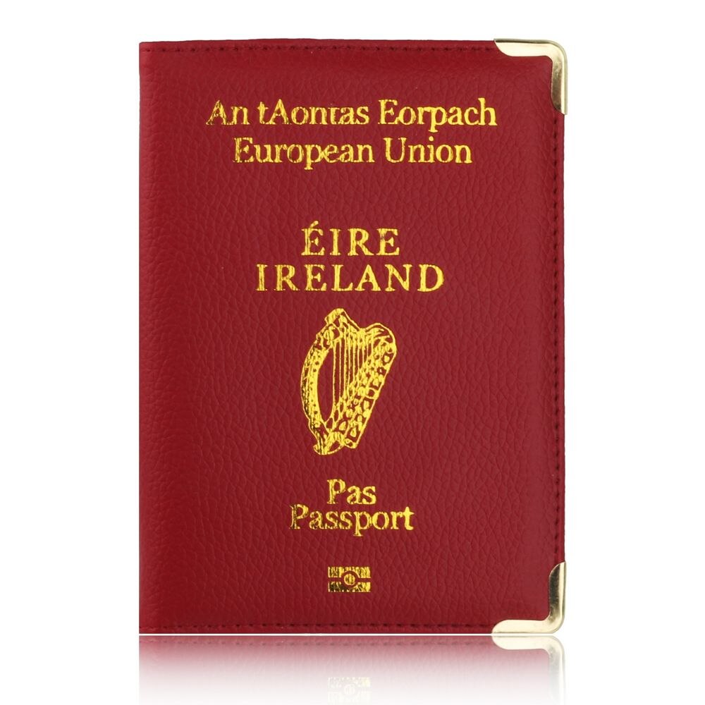 TRASSORY Litchi Pattern European Union Ireland Leather Passport Cover Women Holder with Copper Angle