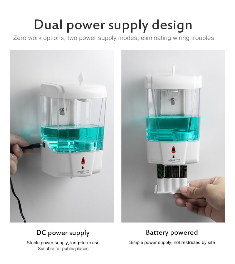 Wall Mounted 700ml Dual Power Soap Dispenser Automatic IR Sensor Touch Kitchen Lotion &amp; Soap Spout Bathroom Kitchen Accessories