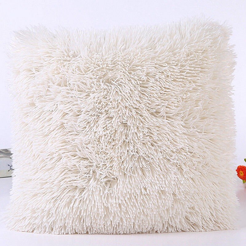 Pluizige Zachte Pluche Vierkante Kussen Kussen Case Kamer Sofa Taille Gooi Kussenhoes: Beige