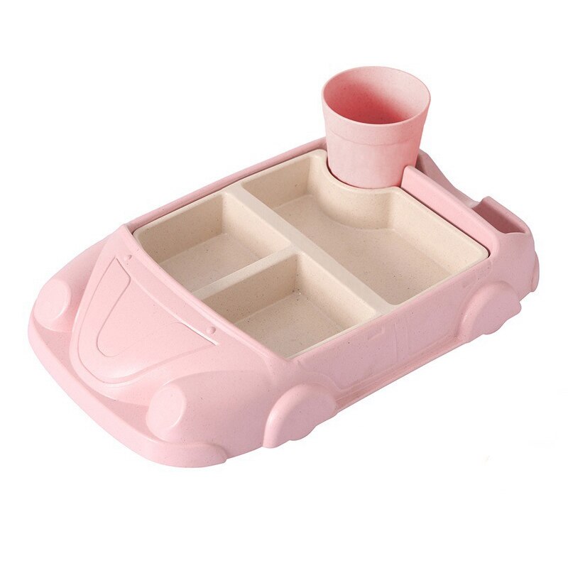 Kreative Karikatur Auto Platte Baby Geschirr einstellen Bambus Faser Platte + Tasse sub-Netz Schüssel freundlicher Geschirr einstellen Fütterung Gerichte: Rosa