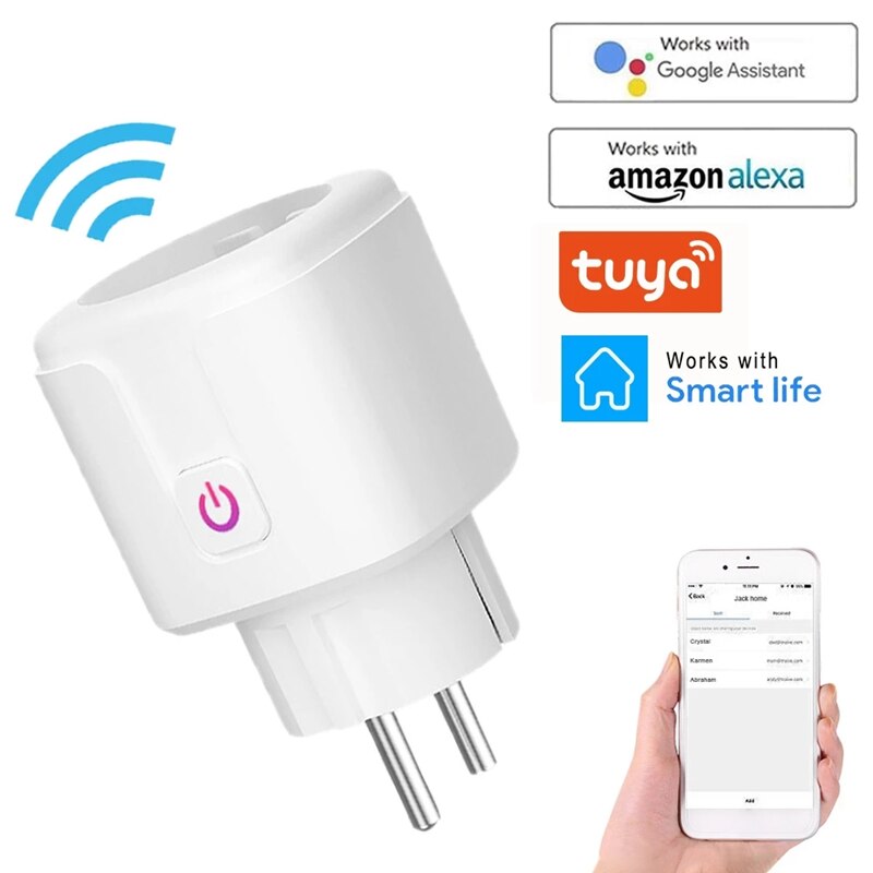 Regleta de potencia inteligente con enchufe WiFi de 16A, enchufe multienchufe con 3 salidas de CA y 2 puertos de carga USB, Control por voz, funciona con Alexa google home: EU plug 1AC