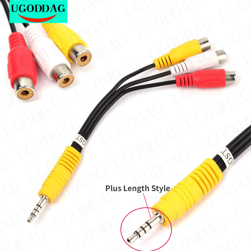 3,5 mm jack naar 3 RCA mannelijke audio video AV-kabel AUX stereosnoer 3 RCA standaard converterdraad voor luidspreker TV Box CD DVD-speler: Default Title