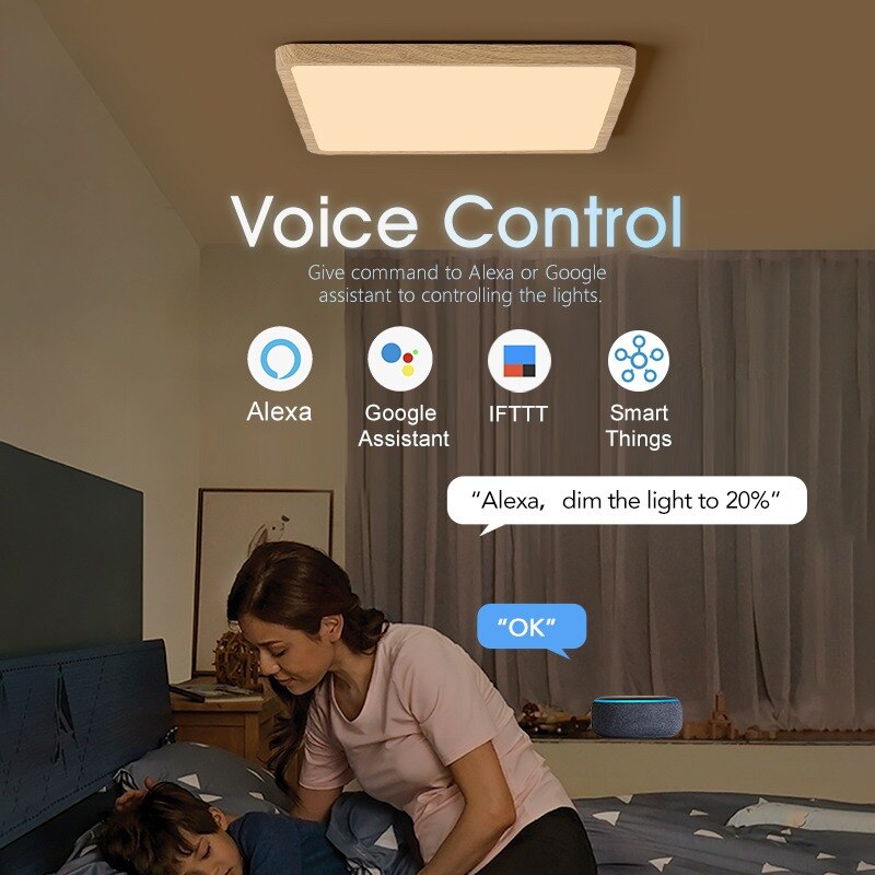 Marpou Tuya Smart Led Plafond Lamp Houtnerf App Voice Control Alexa/Google Afstandsbediening Vierkante Plafond Verlichting Living kamer