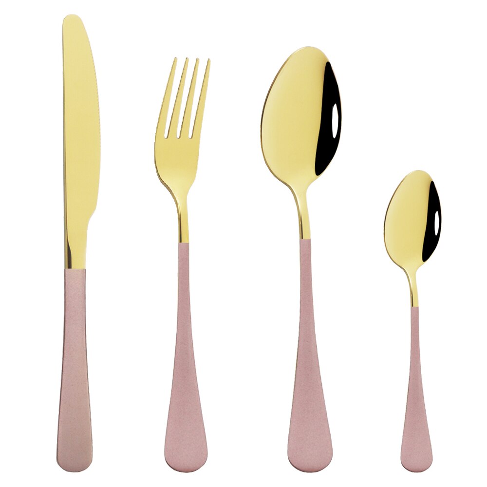 Couverts de cuisine en or blanc, 4 pièces, argenterie, service de table en acier inoxydable, service de table, couteau, fourchette, cuillère: Pink Gold