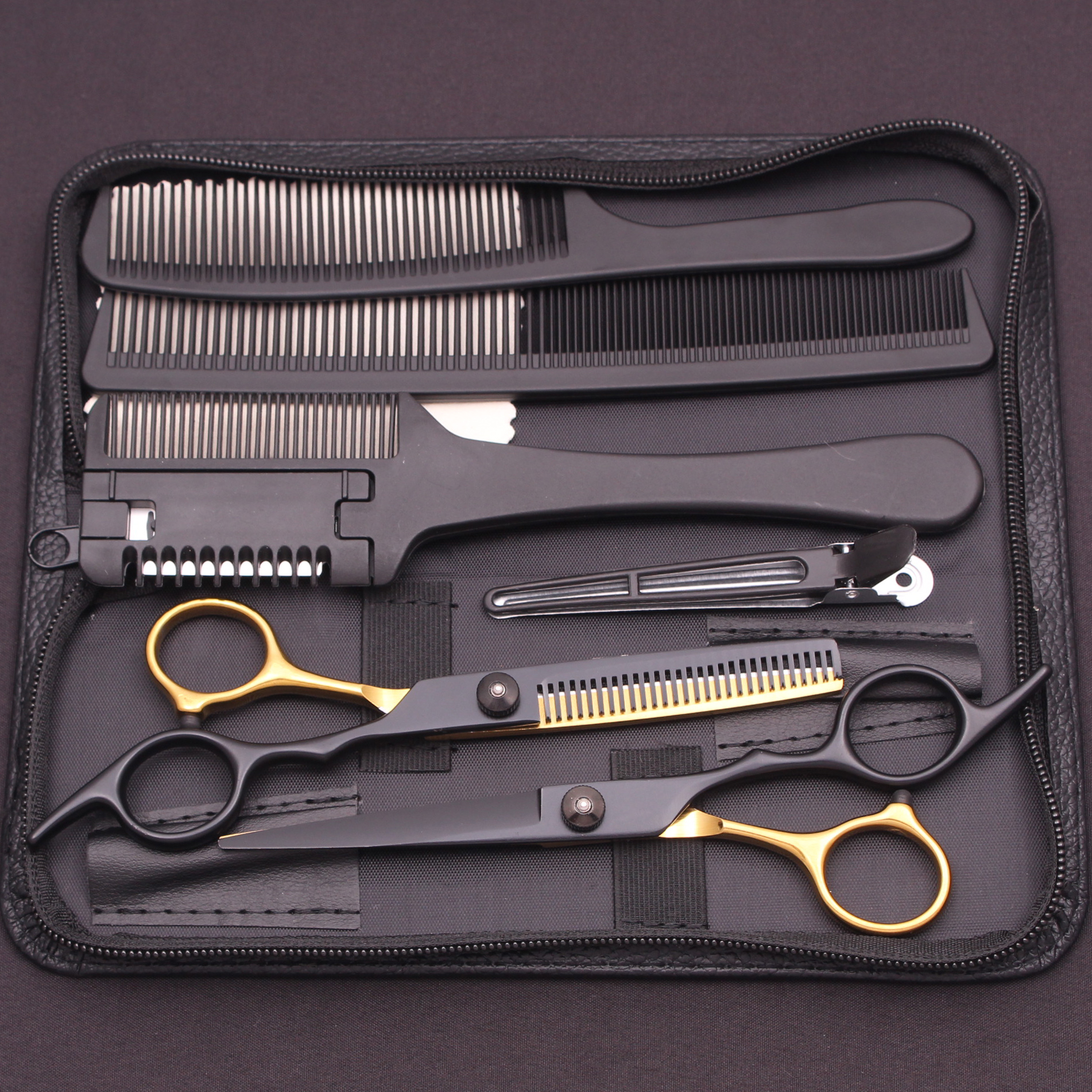 6.0 ''Haar Schaar Roestvrij Knippen Schaar Dunner Kappers Kapsel Kam Scheermessen Set Salon Kapper & Thuis C1001: Beige