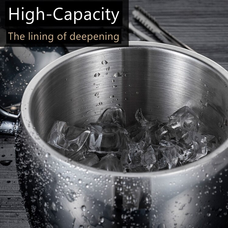 Double Layer Stainless Steel Handle Ice Bucket Double Insulation Belt Cover Ice Bucket Bar Stainless Steel Ice Grain Barrel
