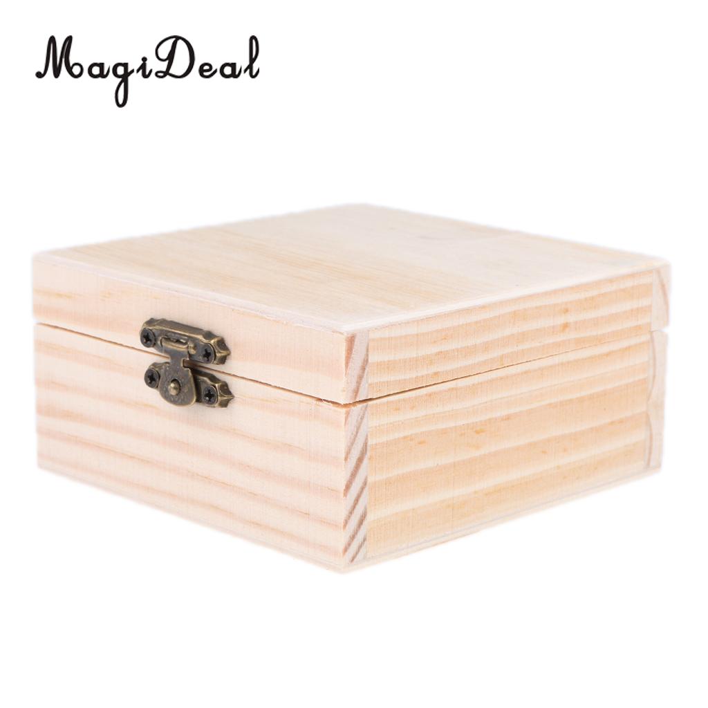 MagiDeal Wood Unfinished Mini Wooden Jewel Box for Kid's DIY Craft Square Store Rings Necklace Earrings Jewelry Case