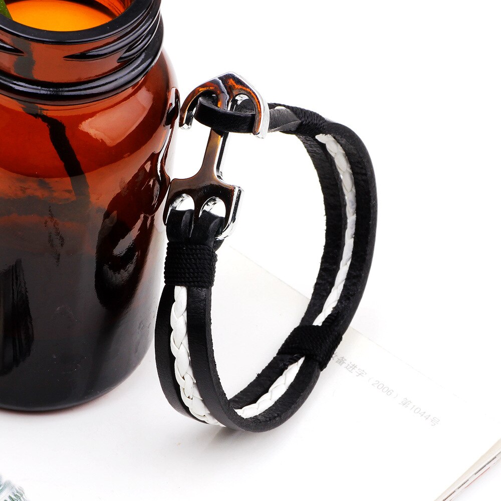 Kirykle Anker Armband Mannen Charm Leather Rope Chain Armbanden Paracord Mode Anker Armband Mannelijke Wrap Metal Sport Haken