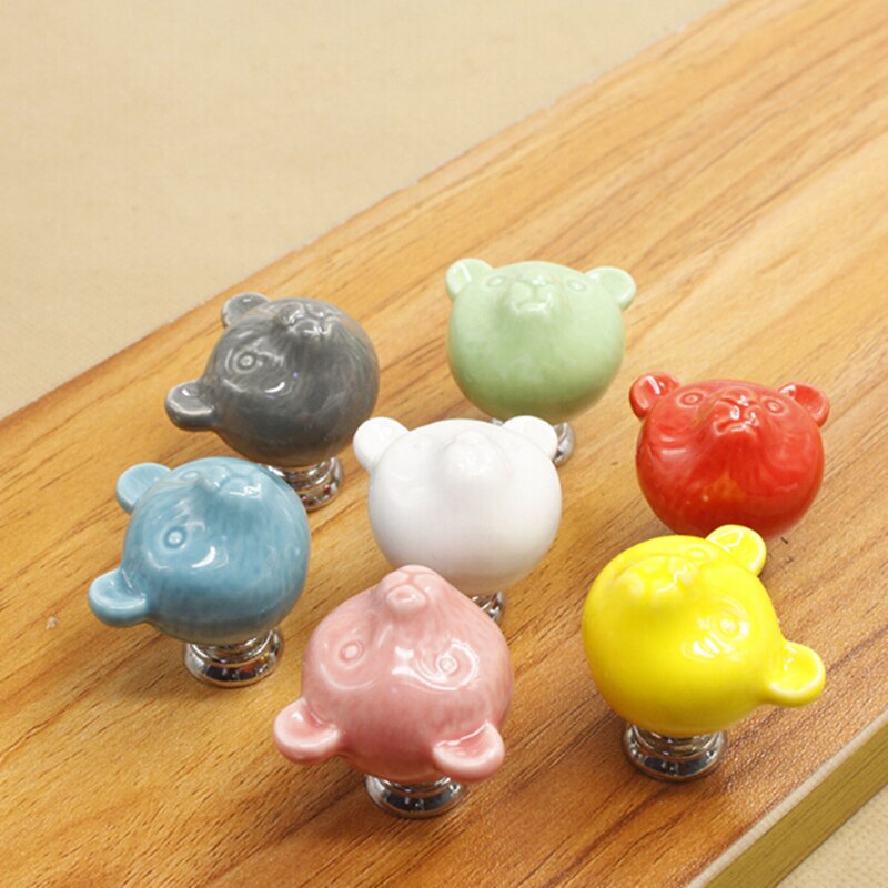 Ceramic Bear Drawer Door Knobs 3D Cartoon Cabinet Grandado