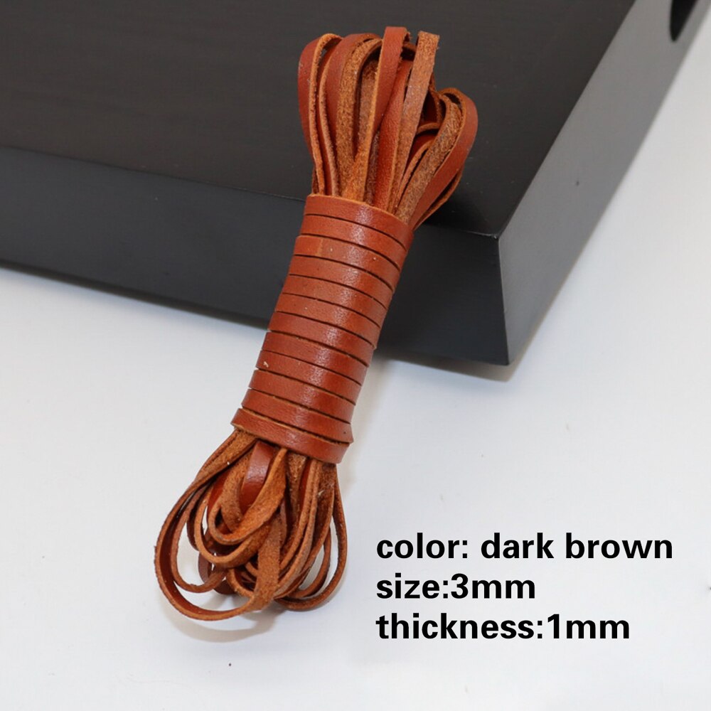 5 metrów czarny/brązowy/kawa 3mm okrągły/płaski skórzany sznurek do biżuterii ciąg koronki liny naszyjnik DIY bransoletka znalezienie: dark brown 3x1mm