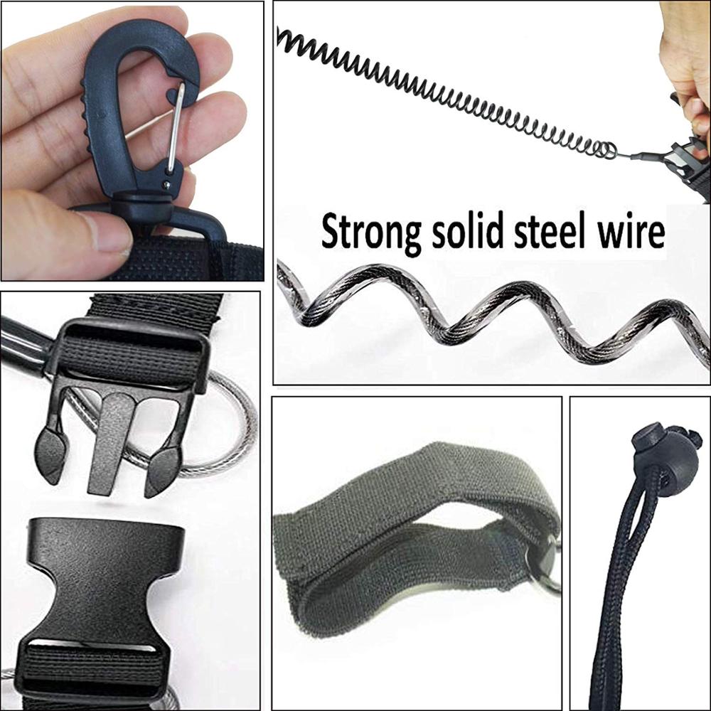 Pmsanzay One Stainless Steel Scuba Diving Lanyard Stainless Steel Spring Coiled Lanyard with Quick Release Buckle for Cameras an