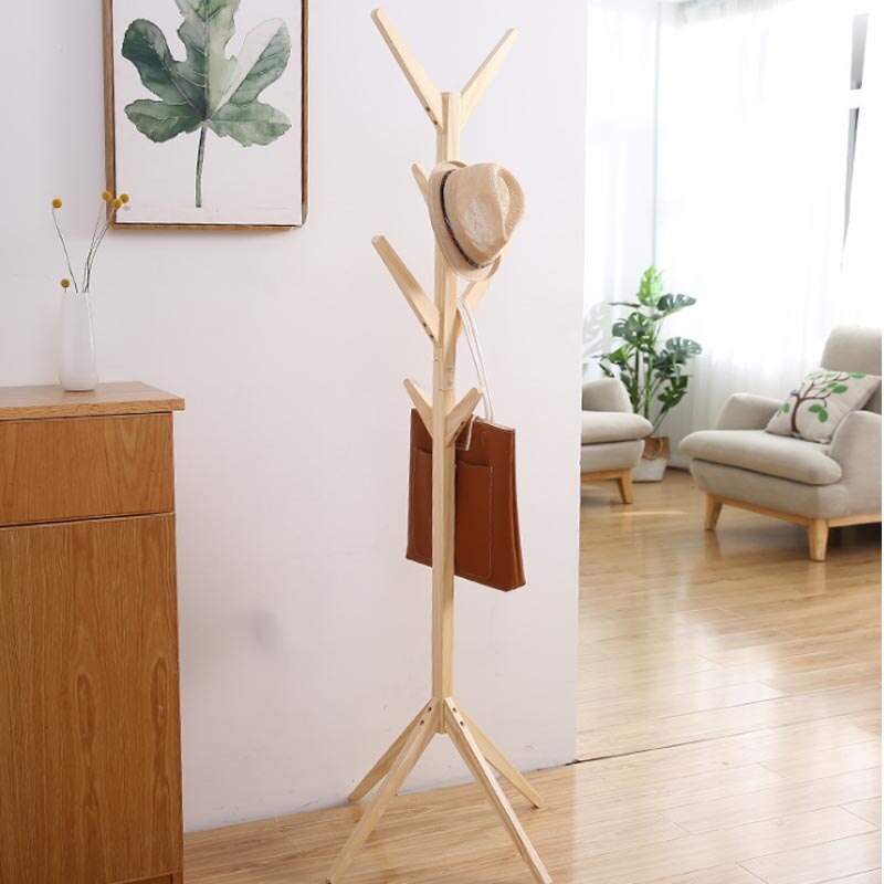 Stand Solid wood floor coat rack Simple Assembly Triangle Base clothes shelves hanger home storage bedroom furniture: yellow