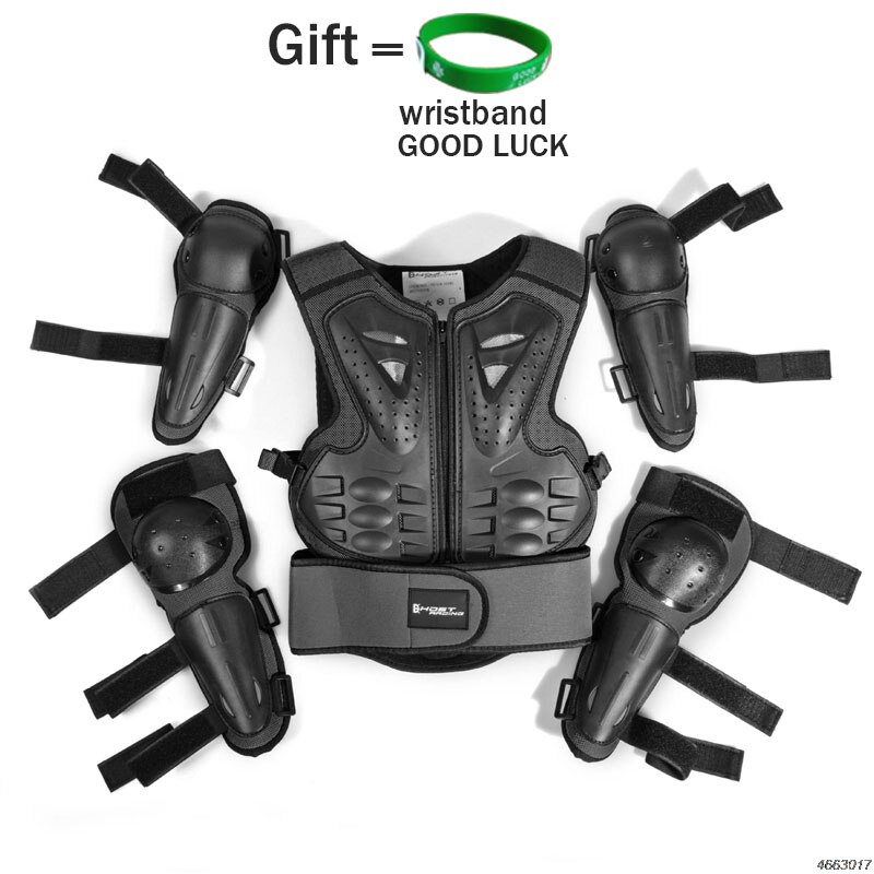 With For Height 0.85-1.4M Kid Child Motocross Full Body Protective Gear Armor racing Dirt bike Knee Elbow Guard Ski Skate: black / S(1.3-1.5M)