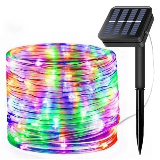 Tira de luces de cuerda Solar de 300LED, cuerdas de luces de hadas impermeables para exteriores, decoración navideña para jardín, césped, árbol, patio, valla, camino: ROSE / 0-5 W