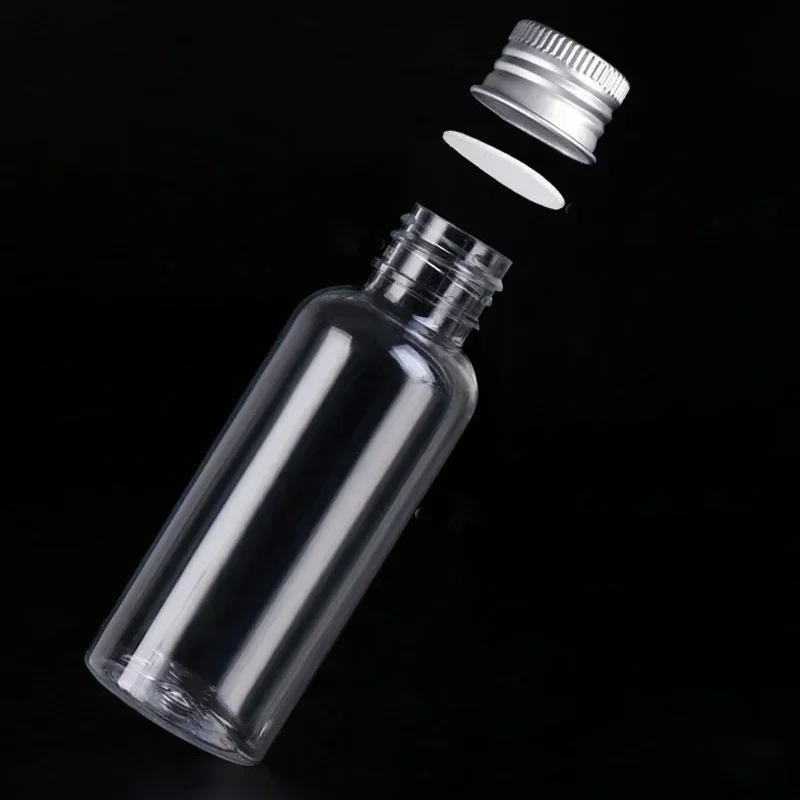 Mini botella de plástico de 5ml-250ML con tapas de rosca de aluminio, viales de muestra portátiles, envases cosméticos de viaje para cremas de loción, 10 Uds.
