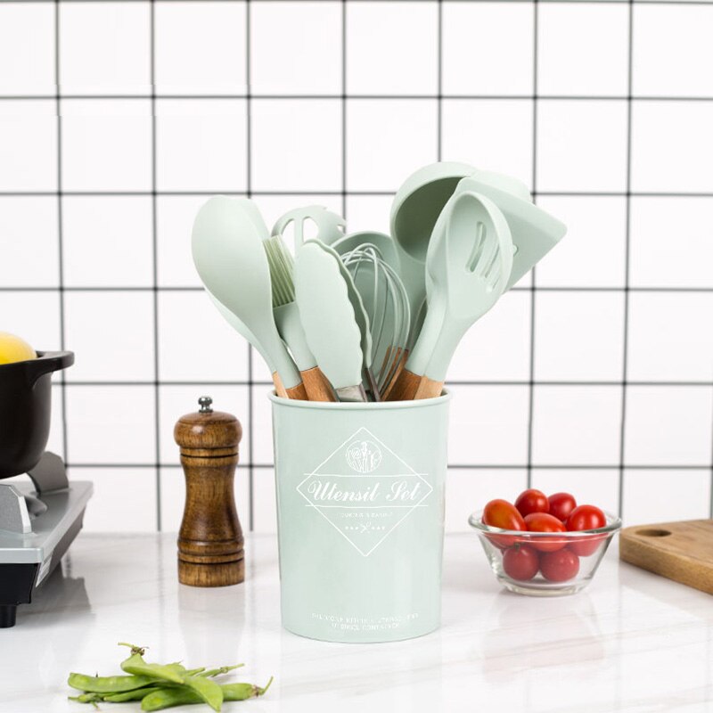 Ustensiles de cuisine ustensiles de cuisine en silicone spatule antiadhésive pelle manche en bois ustensiles de cuisine accessoires de cuisine