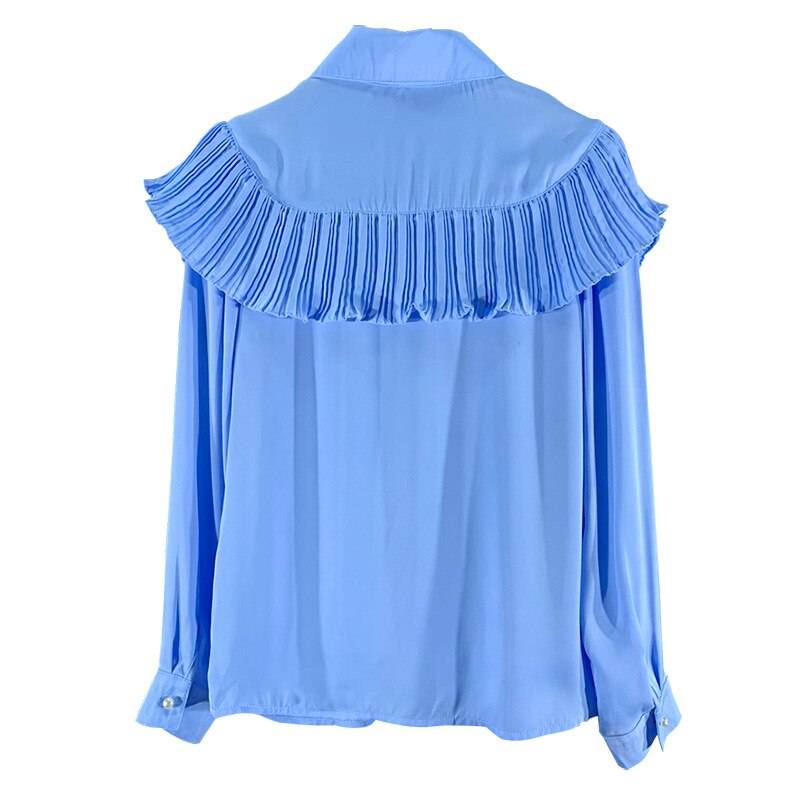 Superaen outono e inverno novo design apliques sólido turn down collar blusas femininas completas