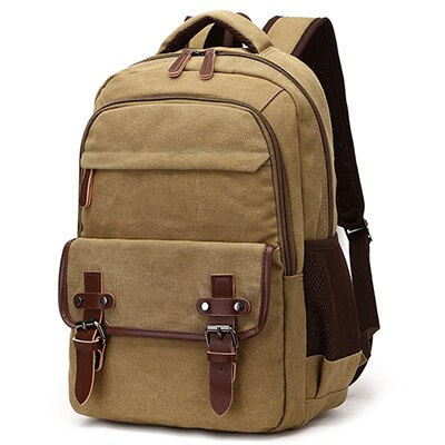 Canvas Rucksack Bag Women Vintage Men Backpack Shoulder Bags Female Plecak Male Travel Backpacks Multifunction Mens Back Pack: Khaki