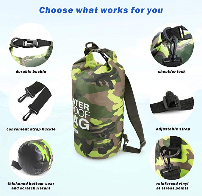 PVC Waterproof Dry Bag 10L 20L Camo Outdoor Diving Foldable Man Women Beach Swimming Bag Rafting River Ocean backpack