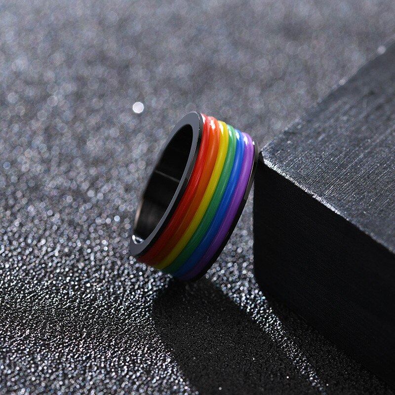 KOtik New Fashion 9MM nero argento colore acciaio inossidabile LGBT Pride Rings per donna uomo Silicone arcobaleno regali di gioielli da sposa