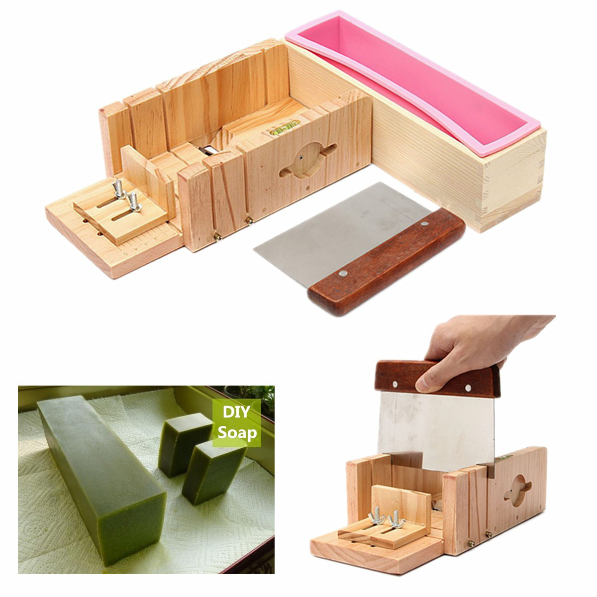 9Pcs Wooden Soap Loaf Cutter Mold Soap Making Tools Set Stainless Steel Wax Soap Slicer DIY Cake Bread Biscuit Cutter BakingMold