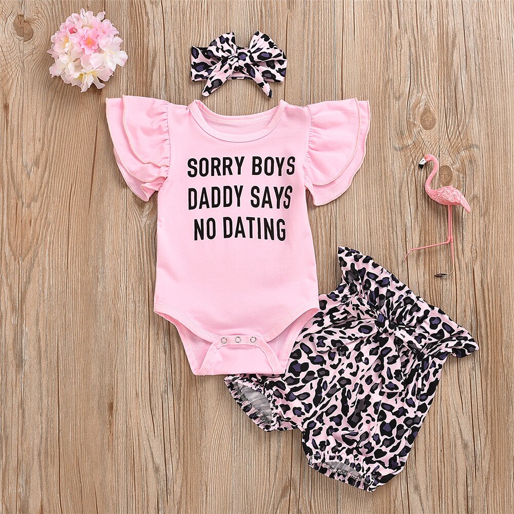 0-5 år systrar matchande kläder set förlåt pojkar pappa säger nej dejta tryckta toppar+ leopardshorts/byxa/kjolar+pannband 3 st set: Shorts stil set 18m
