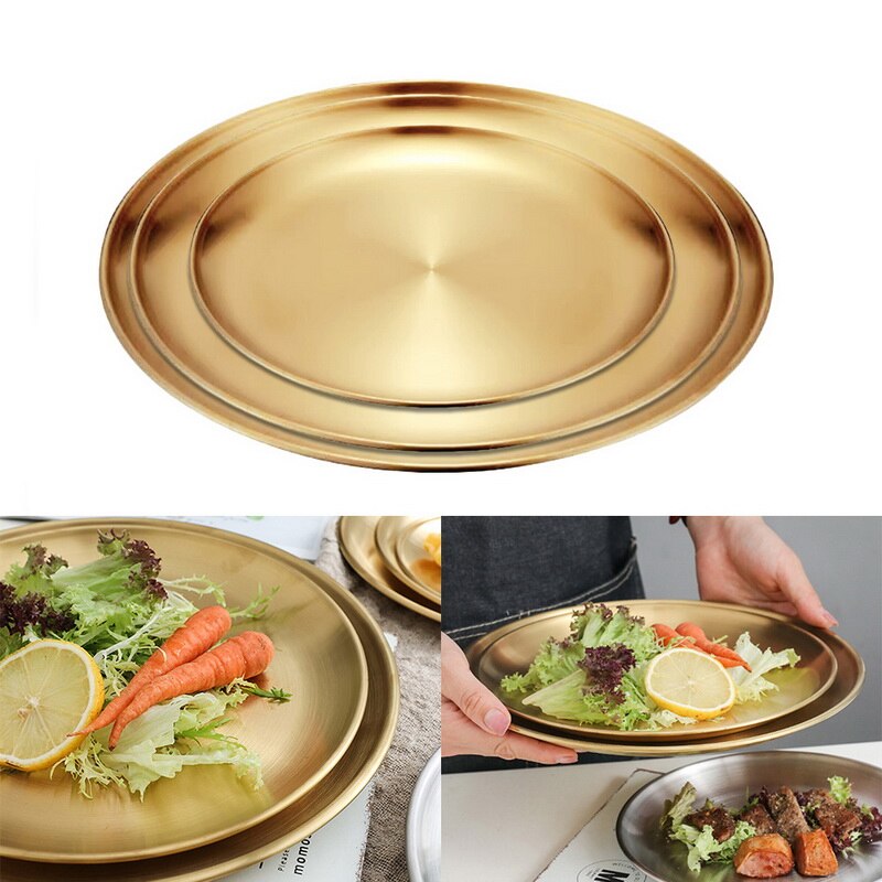Gold Essen Platte Schüsseln Europäischen Stil Abendessen Platten Runde Platte Kuchen Tablett Westlichen Steak Runde Tablett Küche Geschirr #