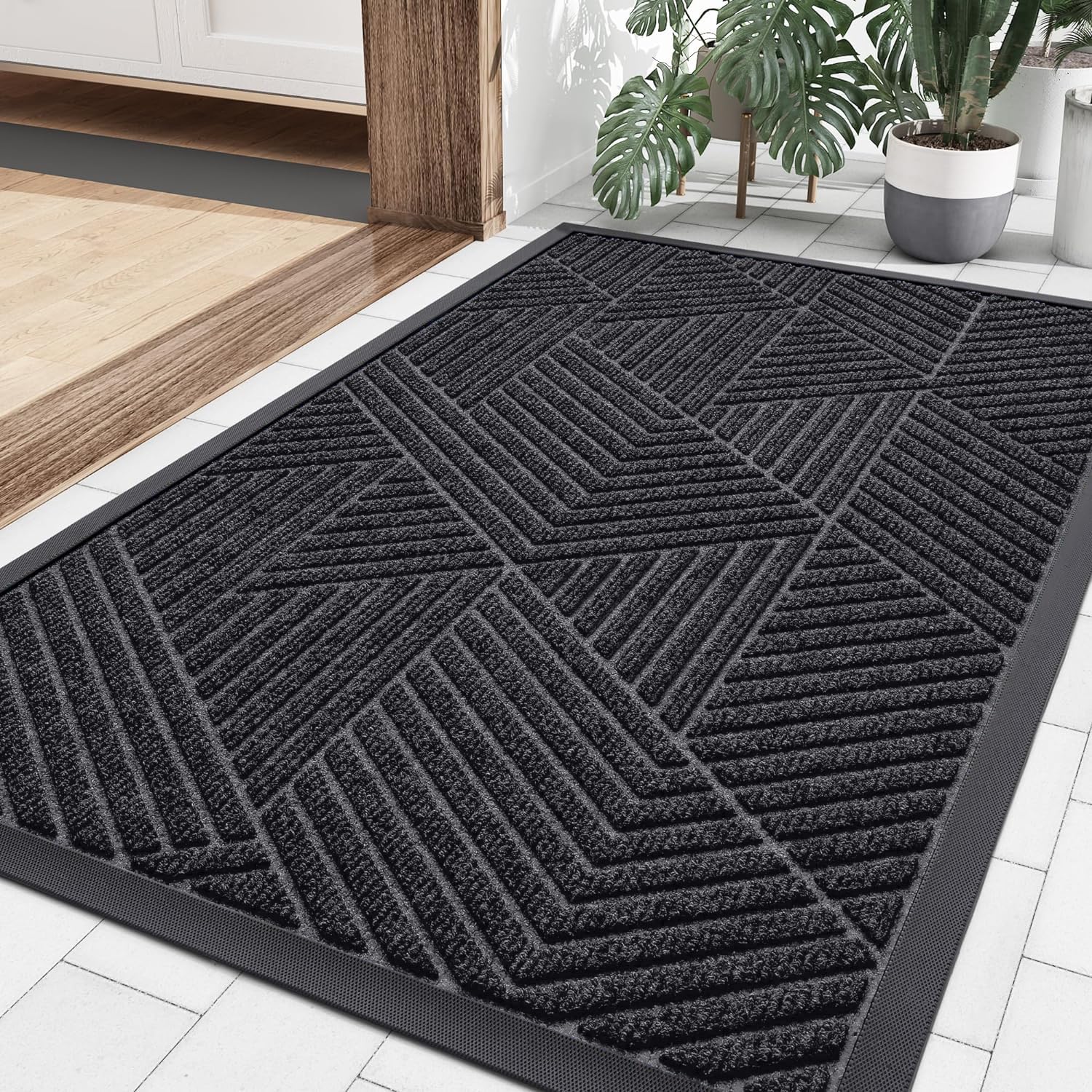 Olanly-felpudos delanteros interiores, alfombras de entrada de perfil bajo, alfombra absorbente para exteriores, resistente, antideslizante, lavable, alfombra de bienvenida, estera de goma: 400 x 800 mm / violet