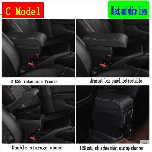 Dla Hyundai I30 podłokietnik ze schowkiem USB wysokość ładowania dwuwarstwowa środkowa zawartość sklepu uchwyt na kubek popielniczka akcesoria: C-Black white lines