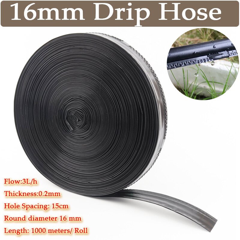 10 ~ 80m 0.2mm tjocklek 16mm bevattning droppslang jordbruksbevattning vattning spara dropptejp enkelbladig labyrintslang