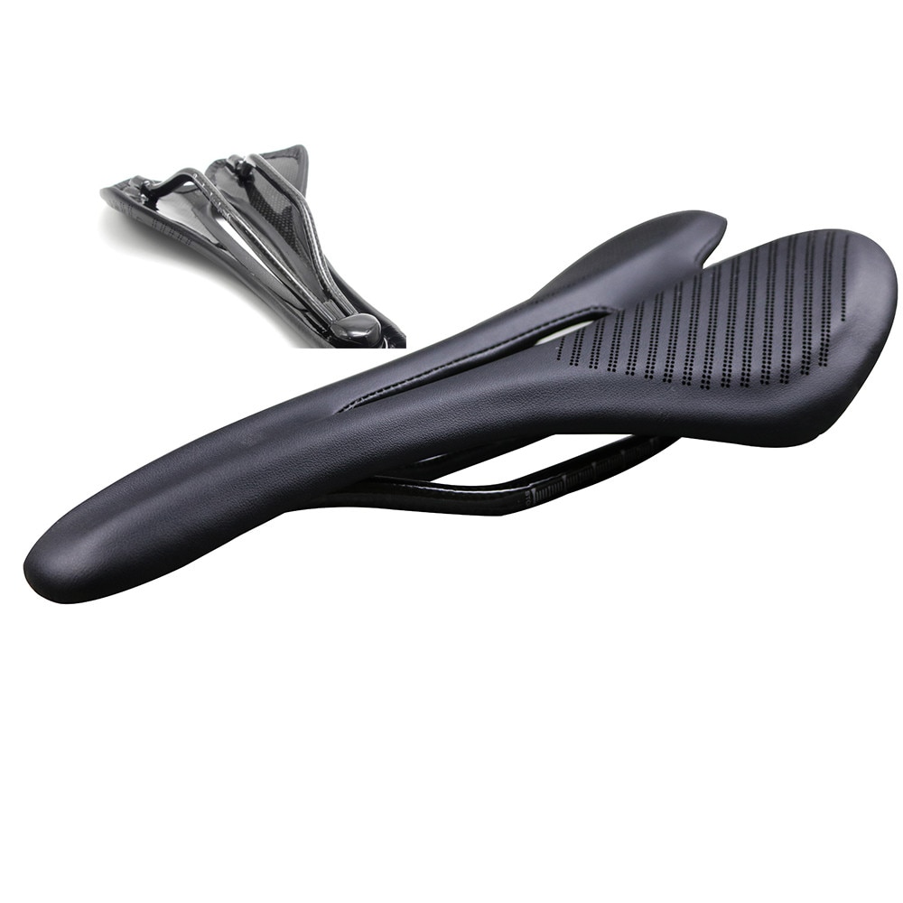Sillín de fibra de carbono para bicicleta de carretera, asiento de cuero superligero, almohadillas de Material de carbono 3k T700