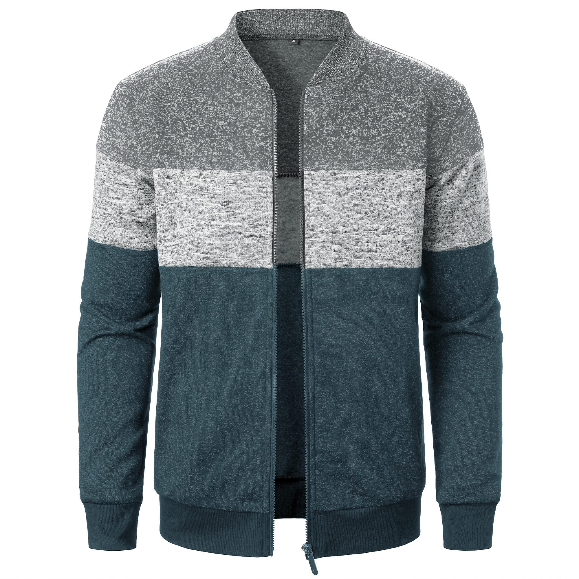 Haut en tricot à col montant pour hommes, rayé, fermeture éclair à carreaux, avec couleurs assorties à la , automne/hiver: XXXL / Gris foncé